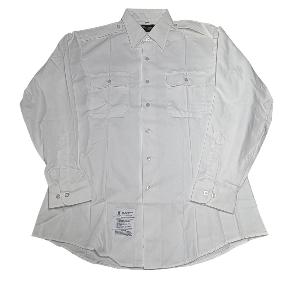 Darwood Uniform Shirt Mens 17-35 White US Army Tapered Long Sleeve Epaulet USA